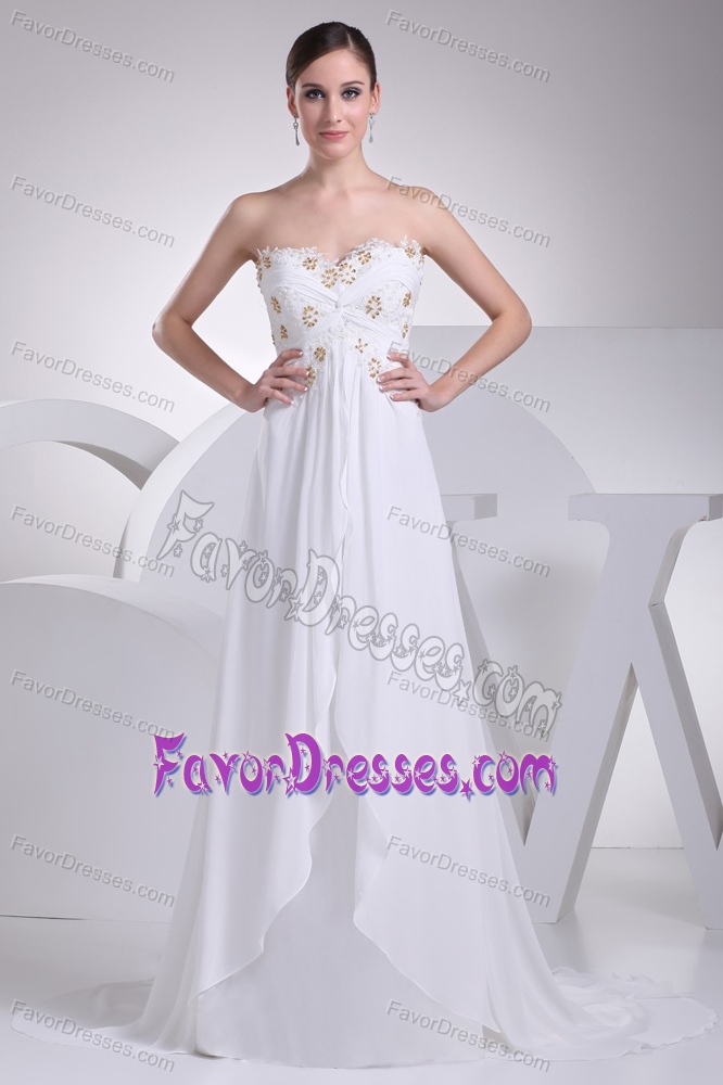 Strapless Ruched Chiffon Dress for Summer Wedding with Appliques