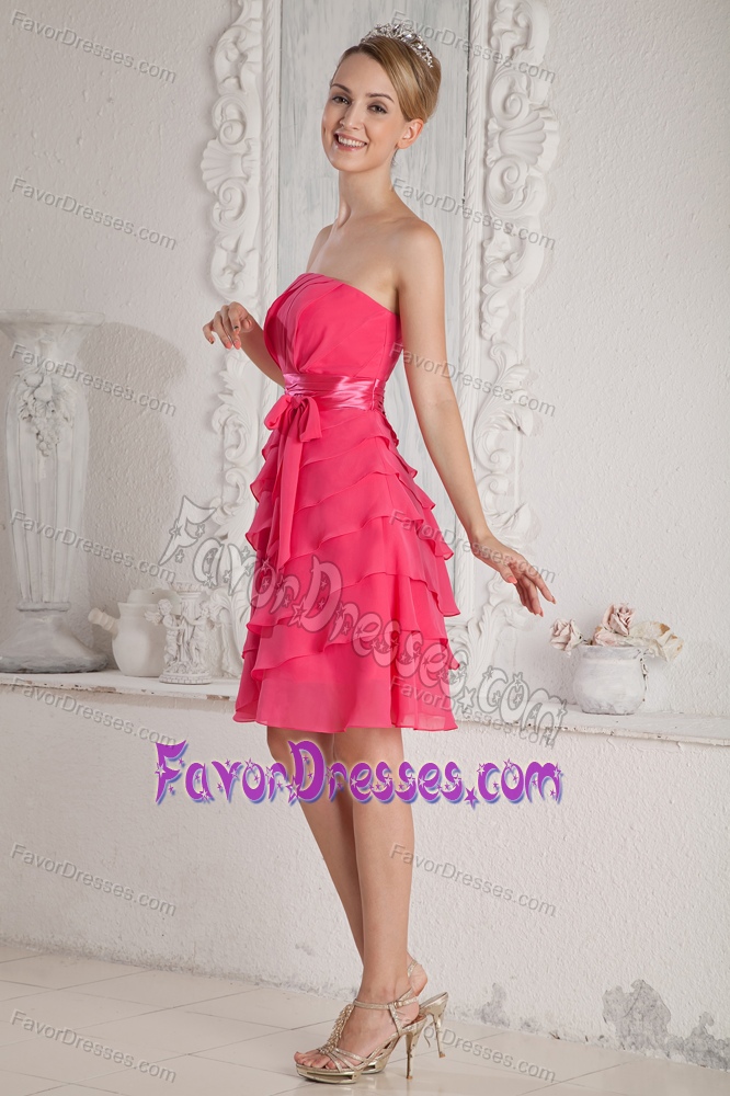 Hot Pink Empire Strapless Chiffon Cocktail Prom Dresswith Bowknot