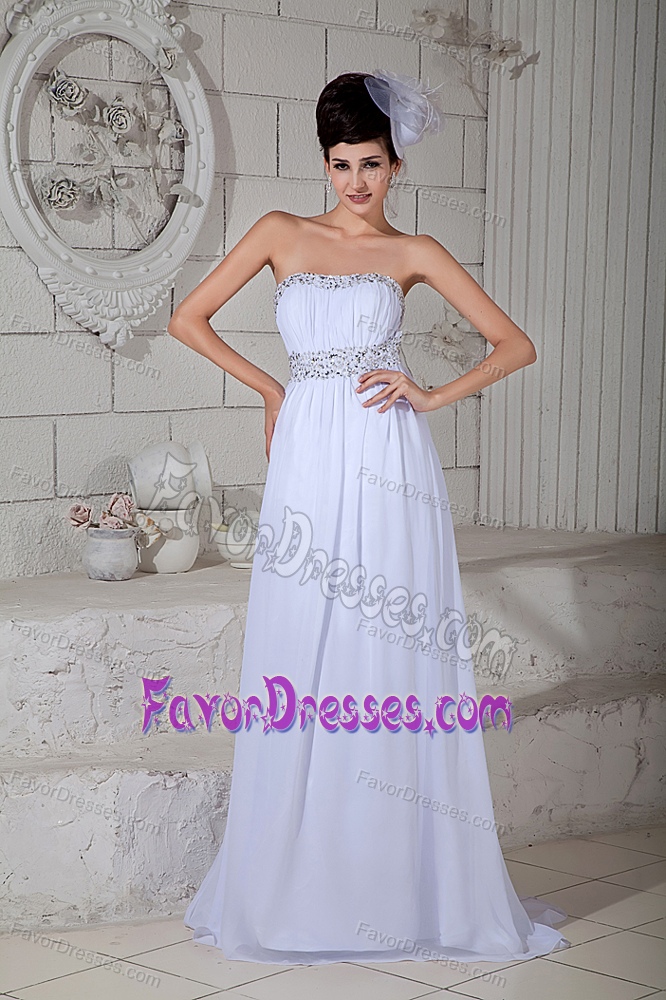 Sweet White Empire Strapless Prom Dresses for Girl in Chiffon