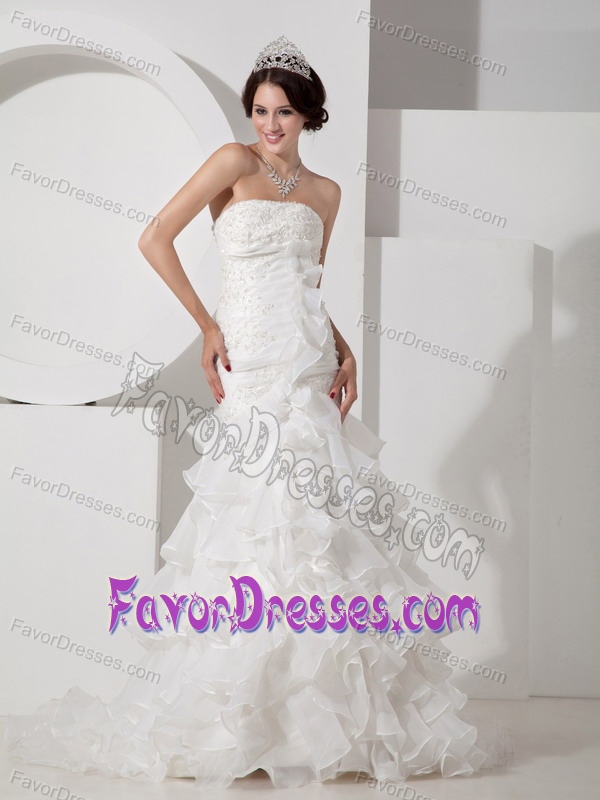 Lovely Mermaid Strapless Wedding Gown Dress with Appliques