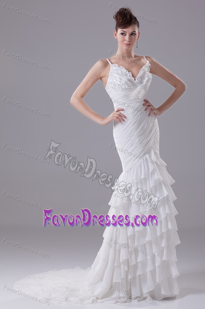 Ruffled and Ruched Church Wedding Dresses with Spaghetti Straps and Layers