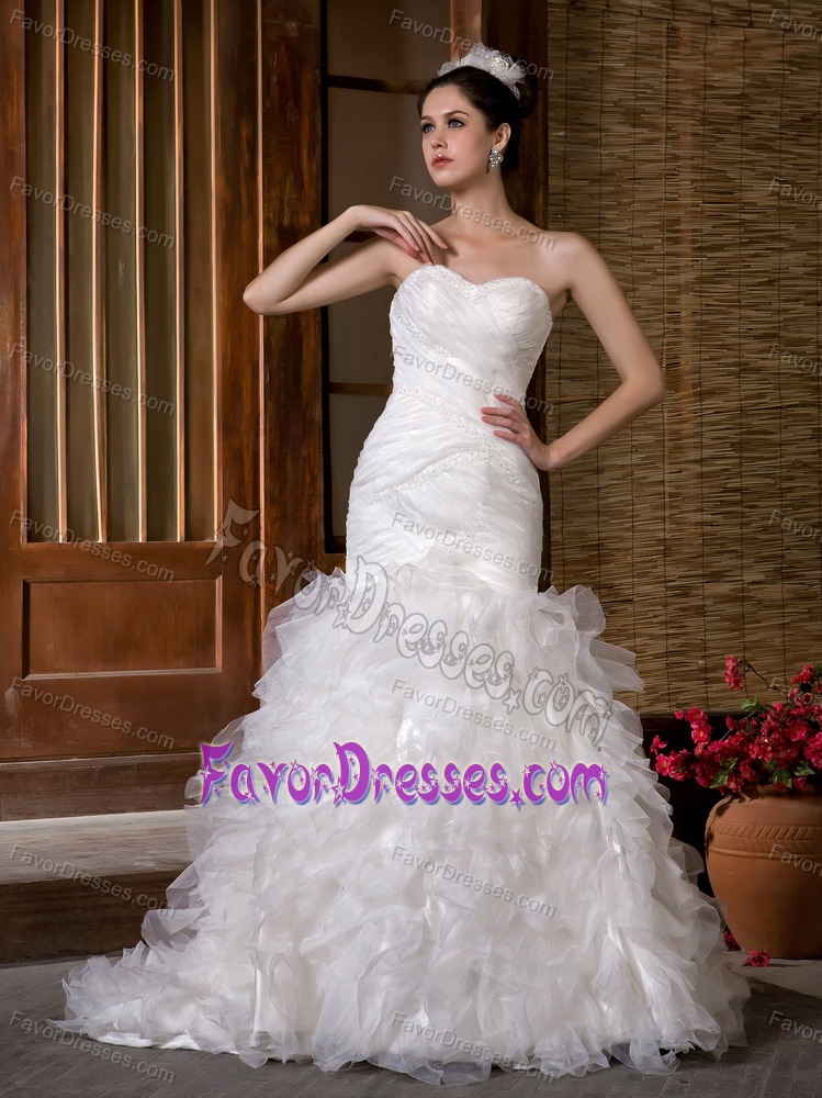 Mermaid Sweetheart Beaded Women Wedding Dresses with Ruches and Ruffles