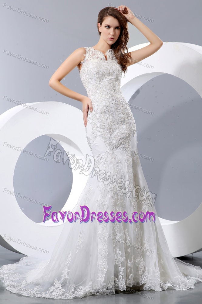 Mermaid Court Train Wedding Dresses for Women with Cool Neckline in White