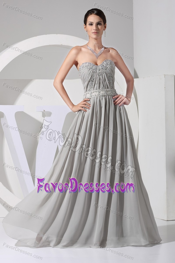 Essential Ruching Beading Gray Appliqued Prom Evening Dresses with Sash
