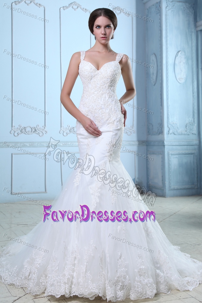 Elegant Mermaid Straps Garden Wedding Dresses in Organza and Lace