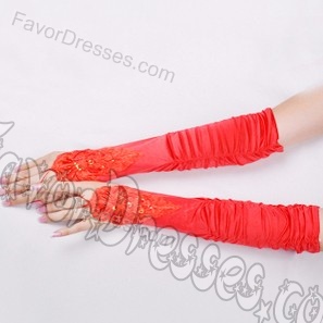 Classical Satin Fingerless Elbow Length Evening Gloves With Appliques And Ruching