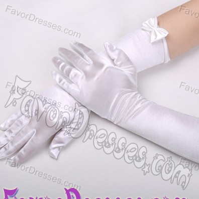 Satin Elbow Length Fingertips Bridal Gloves With Bow