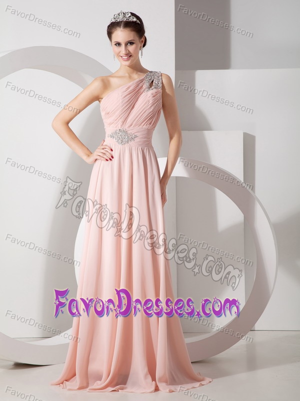 Noble One Shoulder College Graduation Dresses in Chiffon in Baby Pink