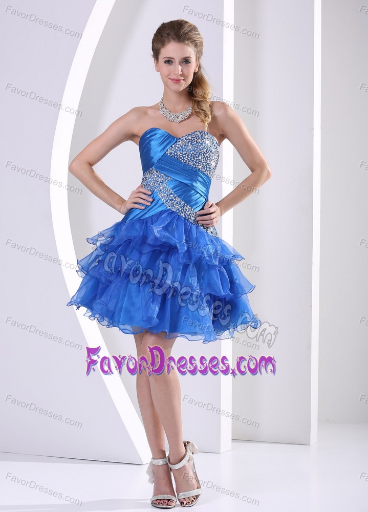 Wonderful Ruched and Beaded Short Middle School Graduation Dress in Blue