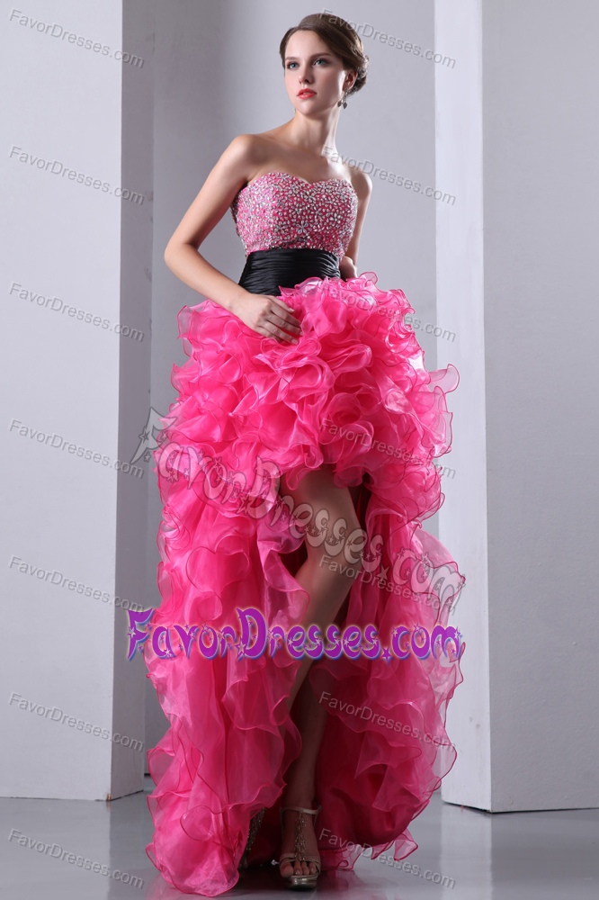 High Quality Hot Pink Sweetheart High-low Prom Dress in Organza