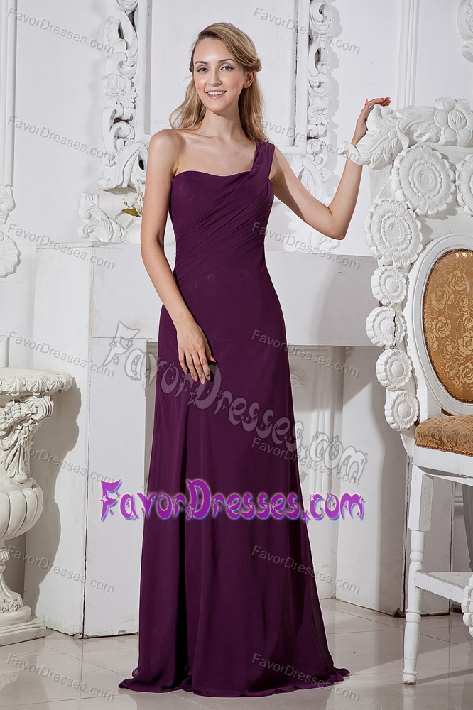 New Dark Purple Column One Shoulder Chiffon Holiday Dress with
