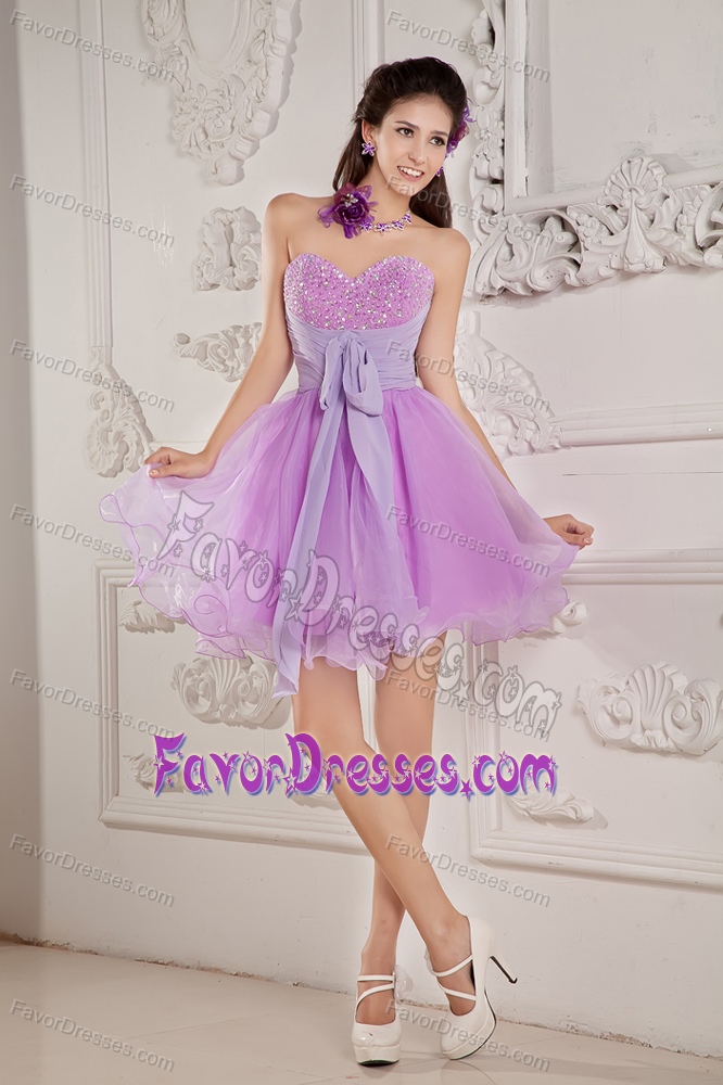 Cute Lavender Princess Beaded Sweetheart Prom Dama Dress in Organza