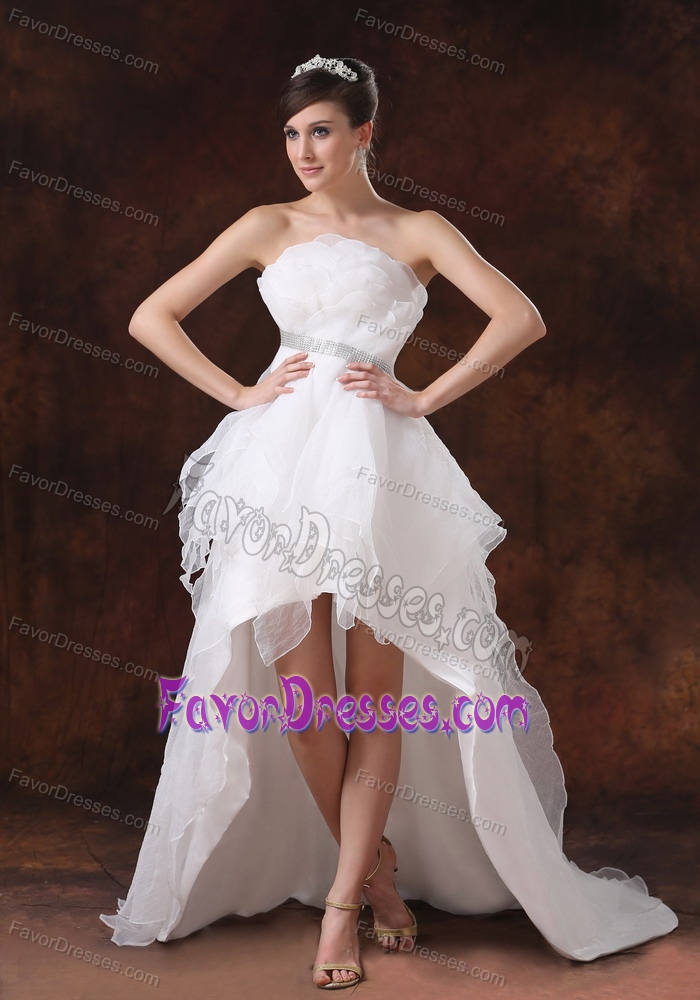 Special Organza High-low Dress for Brides with Beading Decorates Waist