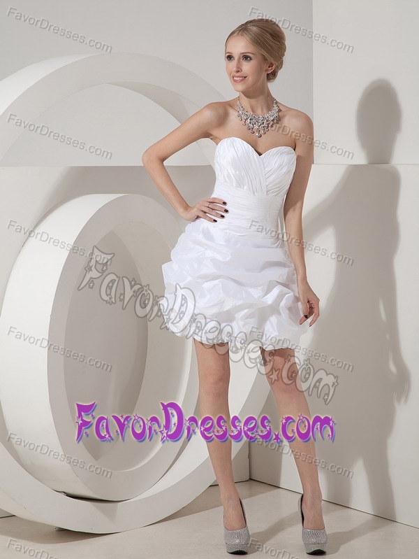 Romantic White Sweetheart Mini-length Taffeta Ruching Dress for Wedding
