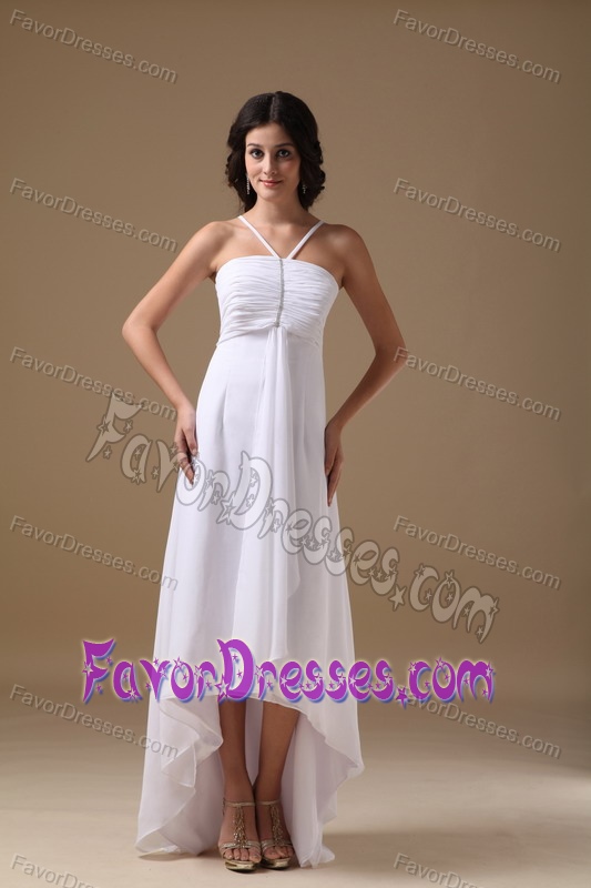 Fave White Empire Halter High-low Chiffon Beading Dresses for Wedding