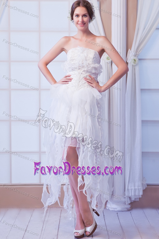 Must-have Column Strapless Asymmetrical Organza Beading Bridal Gown