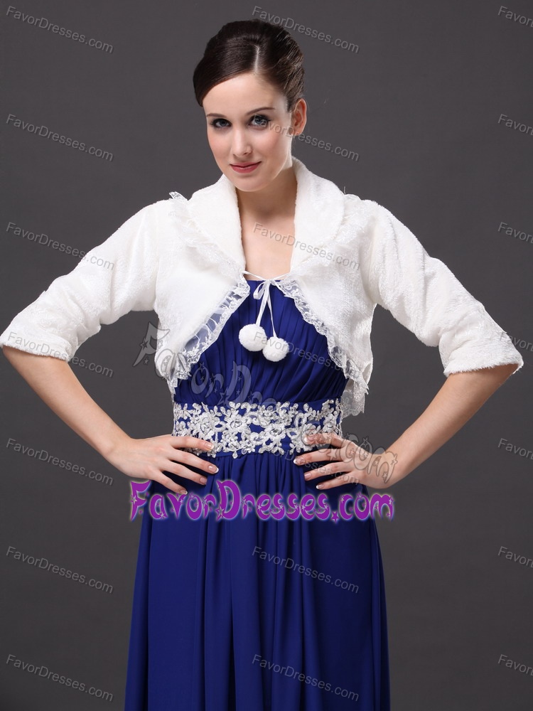 Modest V-Neck Half-Sleeves Faux Fur Wedding Party and Prom White Jacket