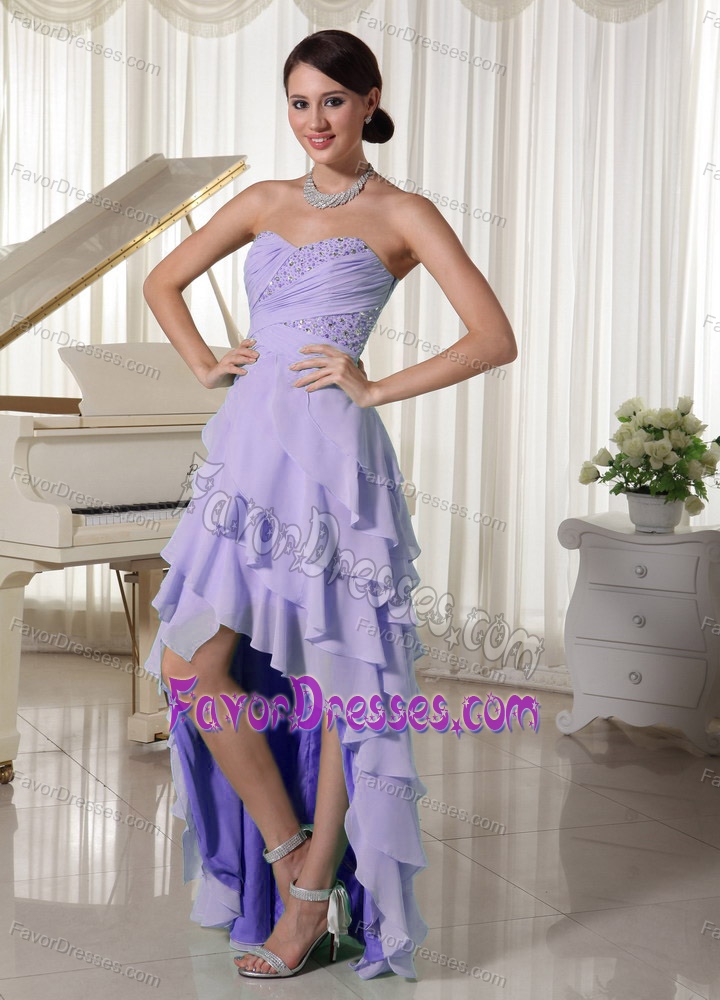 Lilac Sweetheart High-low Layered Chiffon Prom Dress with Ruching and Beading