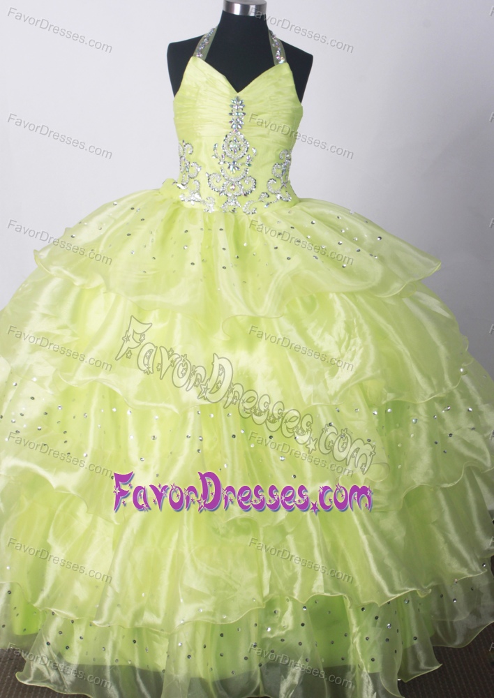 Exquisite Beaded and Ruffled Fall Baby Girl Pageant Dress in Yellow Green