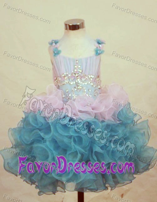 Straps Mini-length Multicolor Organza Beaded Little Girl Pageant Dresses