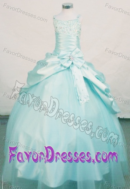Straps Light Blue Beauty Pageant Dresses with Beading and Bowknots on Sale