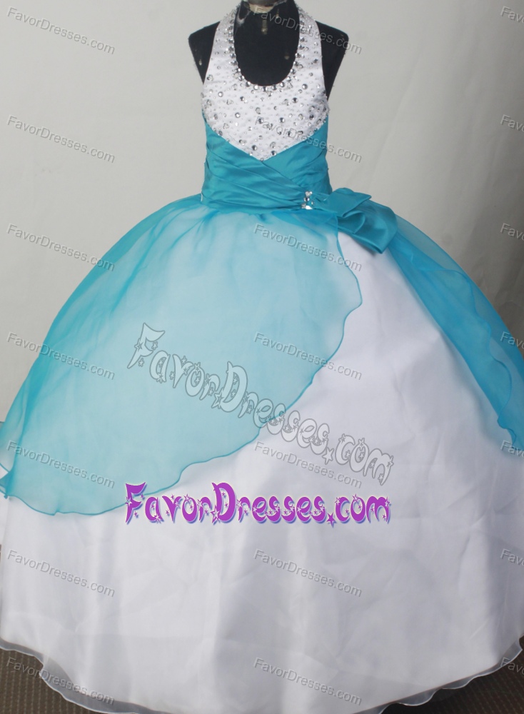 Beading Decorated Lovely 2013 Girl Pageant Dress with Halter Neckline on Sale