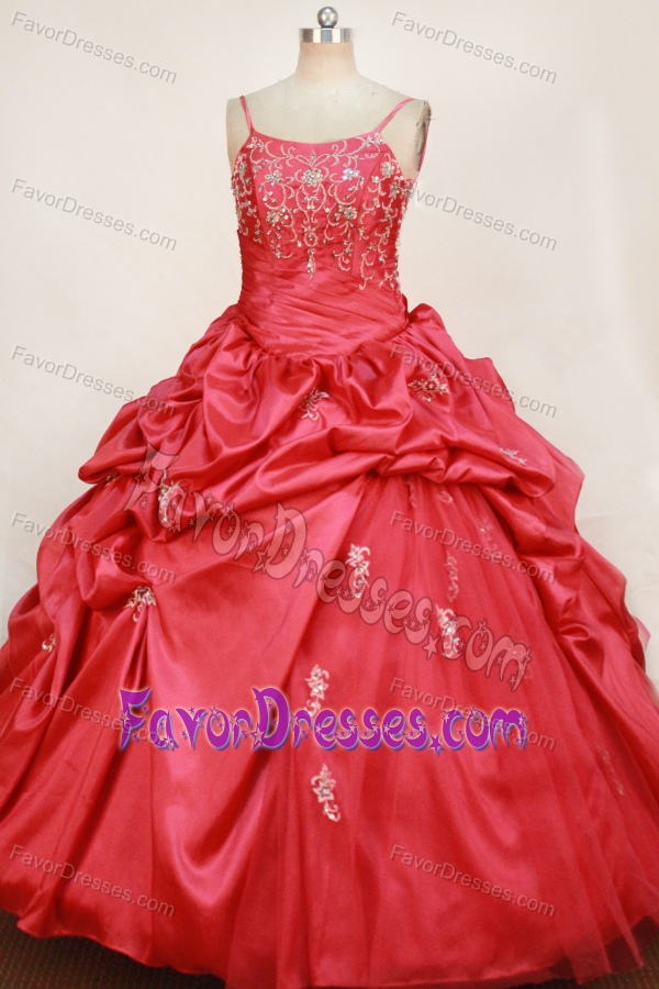 Red Little Girl Pageant Dresses with Appliques and Pick-ups on Wholesale Price