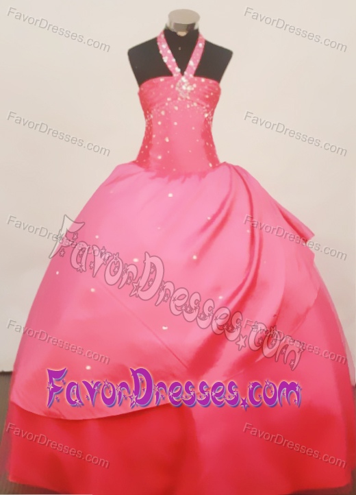 Stylish Halter Top Coral Red Taffeta Beauty Pageant Dresses for Custom Made