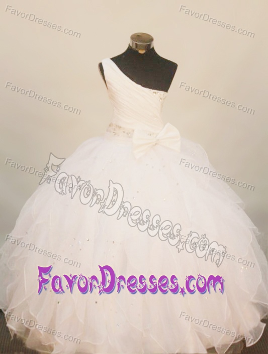 Lovely One Shoulder Little Girl Pageant Dress with Beading in White for Cheap