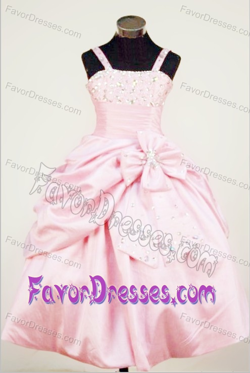 Straps Baby Pink Beaded Taffeta Pageant Dresses for Toddlers with Pick-ups