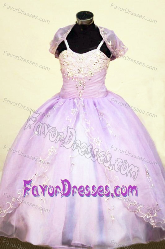 Spaghetti Straps Lilac Organza Beaded Girls Beauty Pageant Dresses with Jacket