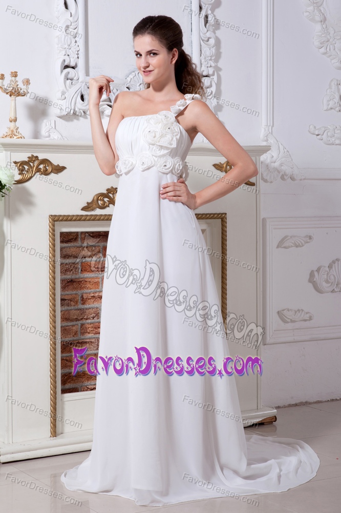 Beautiful One Shoulder Chiffon Wedding Dress with Hand Made Flowers for Cheap