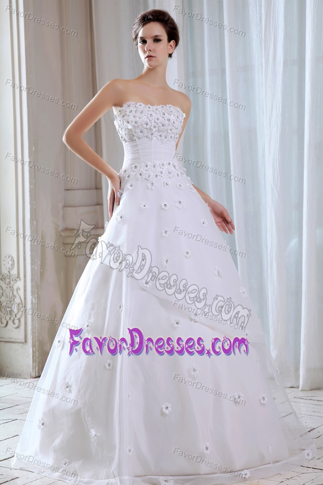 2013 Brand New Strapless Tulle Dress for Wedding with Applique for Cheap