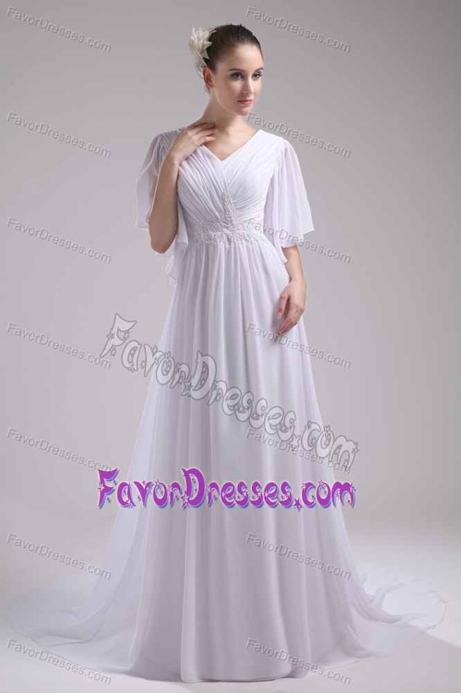 Special Empire V-neck long Sleeves Chiffon Dress for Wedding in Spring in 2013