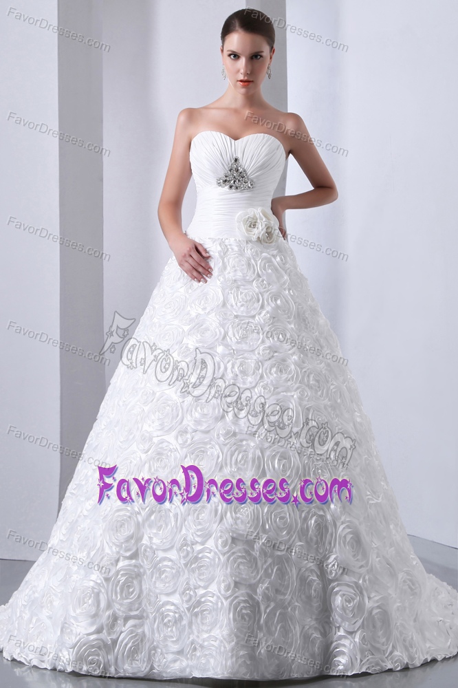 Hot Sweetheart Garden Wedding Dress with Rolling Flowers and Beading