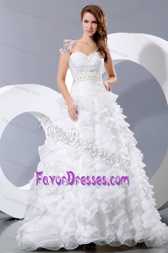 Lovely Sweetheart Satin and Organza Wedding Dresses with Beading