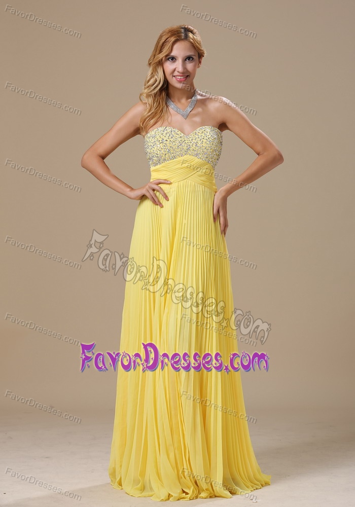 Bright Yellow and Beaded Sweetheart Maxi Dresses on Wholesale Price for Girls