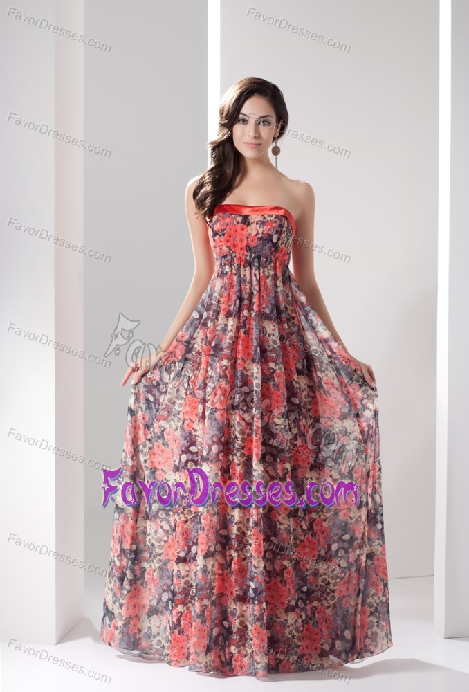 Colorful Strapless Empire Full Length Maxi Dresses with Floral Printing