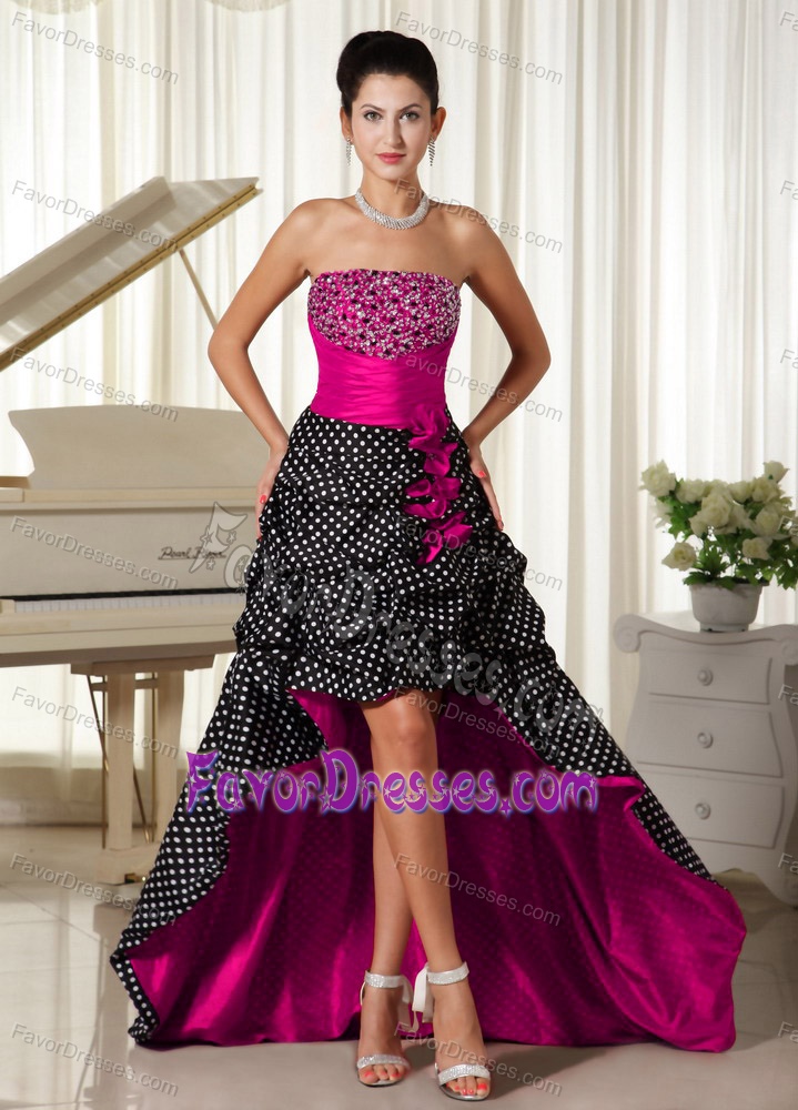 Discount Special Fabric Beaded High Low Senior Prom Dress with Strapless