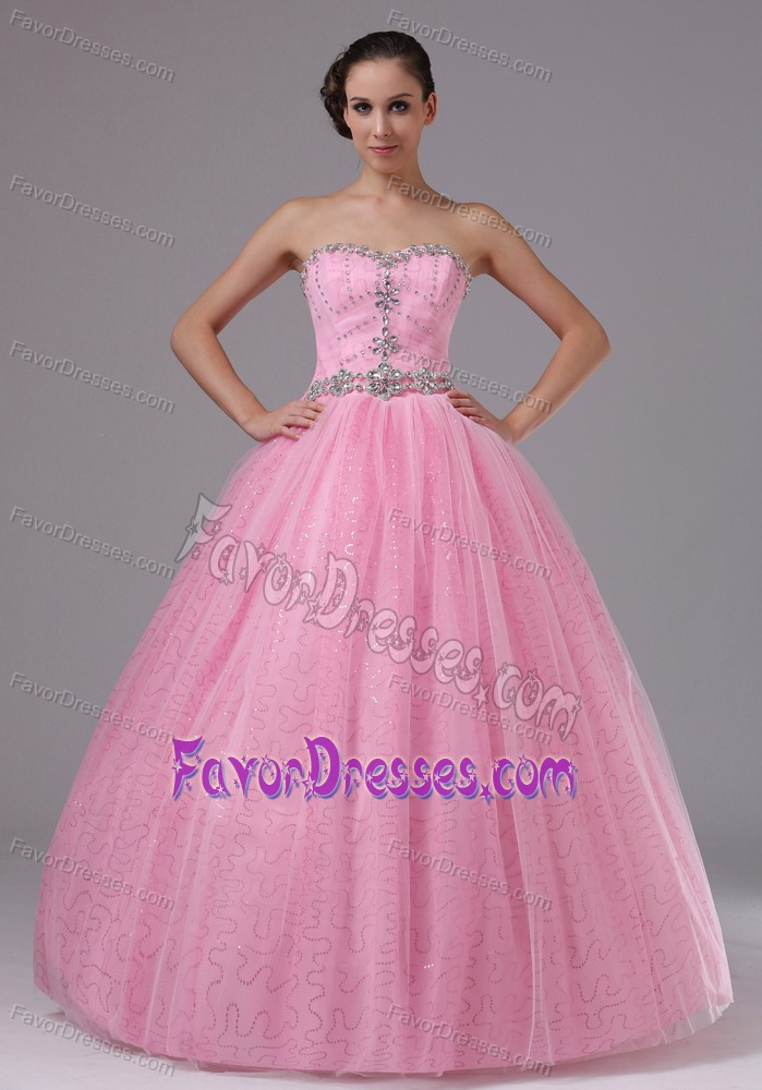 Rose Pink Ball Gowns Beaded Prom Dress for Long Girls with Sweetheart