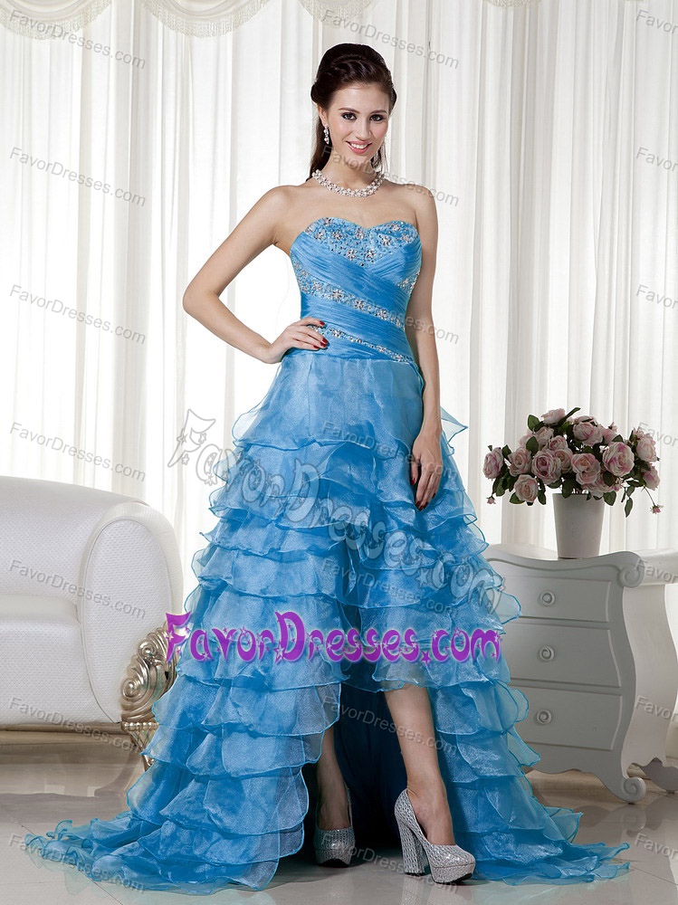 Aqua Blue Sweetheart Formal Prom Dress in Organza with Beading