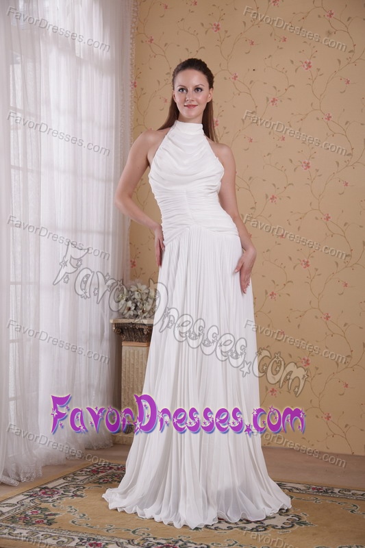 Pretty White Empire High-neck Informal Prom Dress in Organza with Pleat