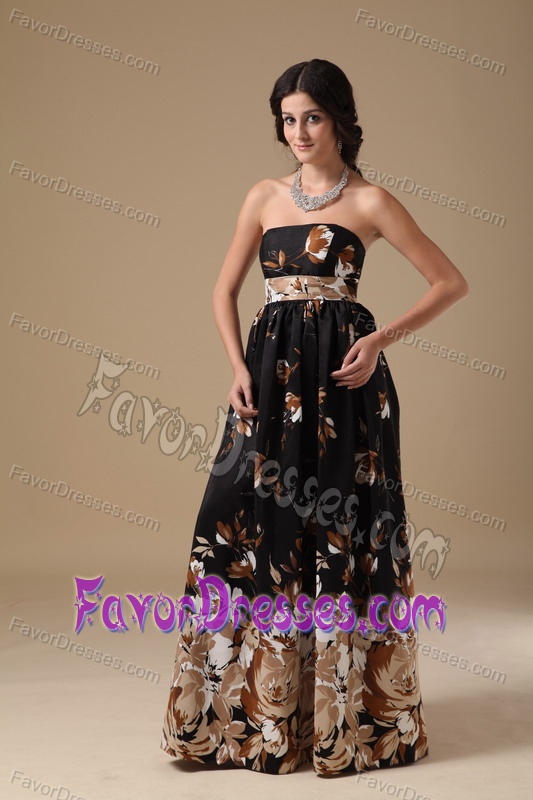 Cheap Multi-color Empire Strapless Prom Dress to Long in Printing