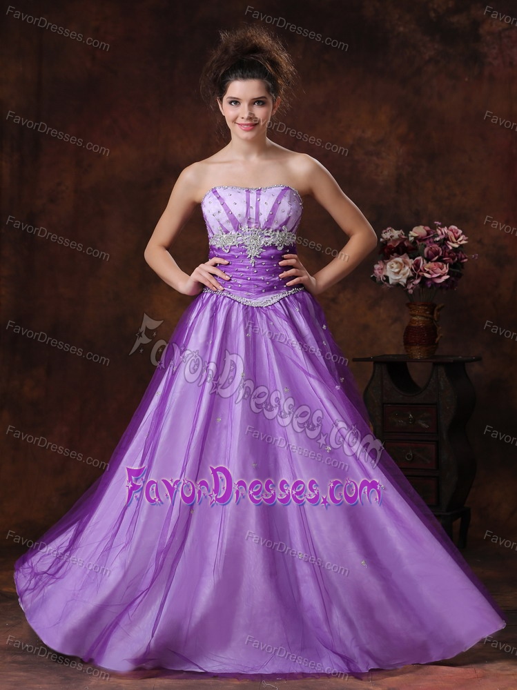 Beaded Lavender One Shoulder Tulle Strapless Prom Dress for Petite Girl