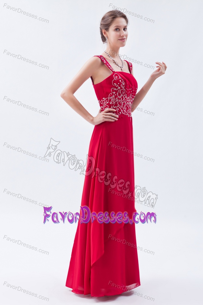 Coral Red Empire Straps Senior Prom Dress with Beading to Long