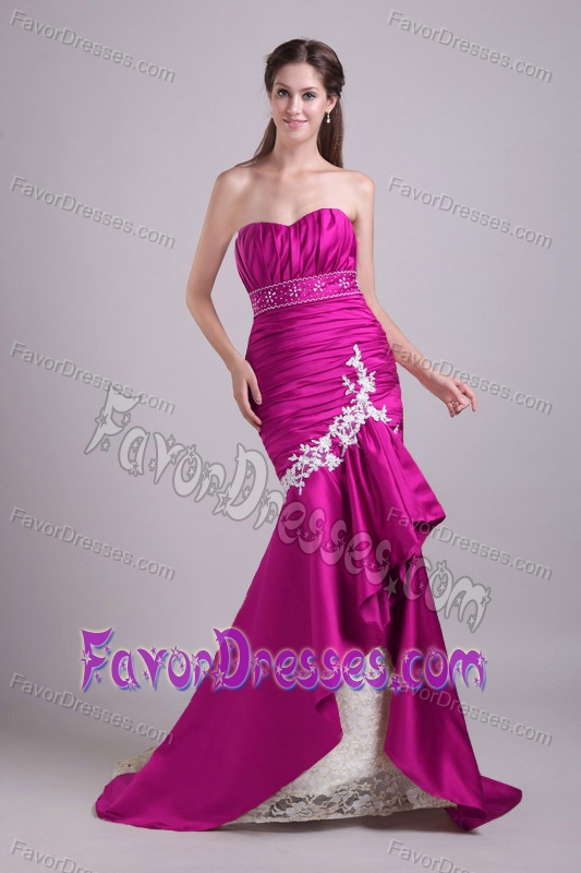 Fuchsia Semi-formal Prom Dress with Lace and Beading and Sweetheart