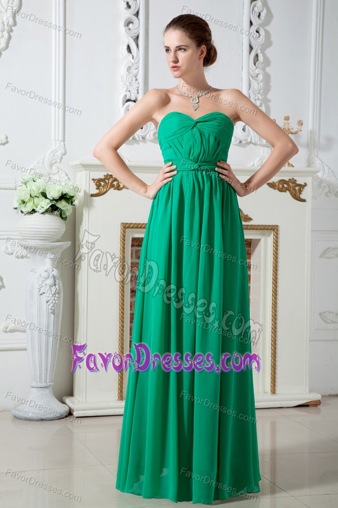 Sweetheart Long Green Empire Chiffon Bridesmaid Dresses with Ruching