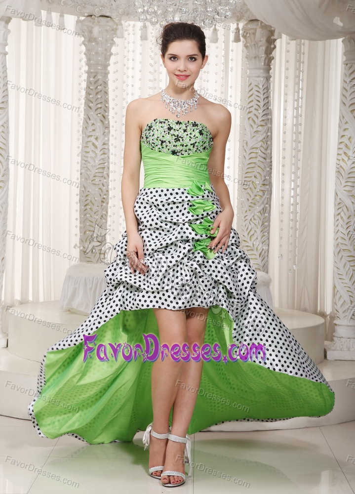 Spring Green High-low Ruched Impressive Nightclub Dresses with Beading