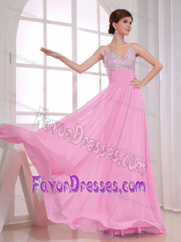 Rose Pink Zipper-up Chiffon Best Seller Prom DressCourt with Beading