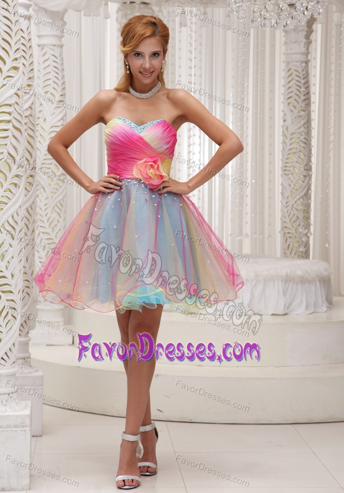 Magnificent Sweetheart Ruched Multi-color Prom Holiday Dress with Flower